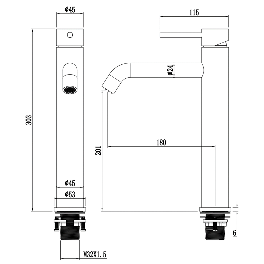 Duten mitigeur monocommande surélevé, noir mat