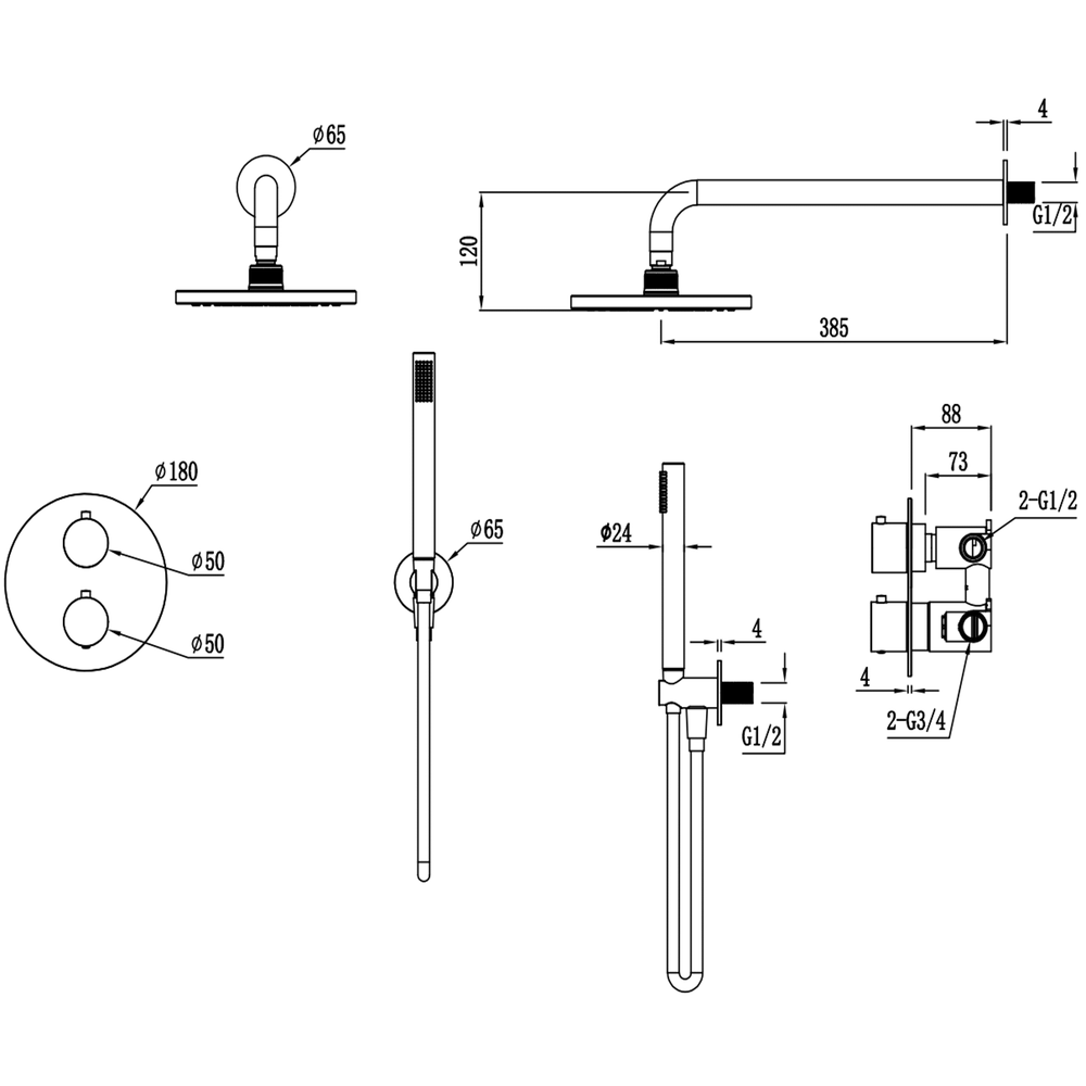 Duten mitigeur de douche thermostatique à encastrer, PVD laiton