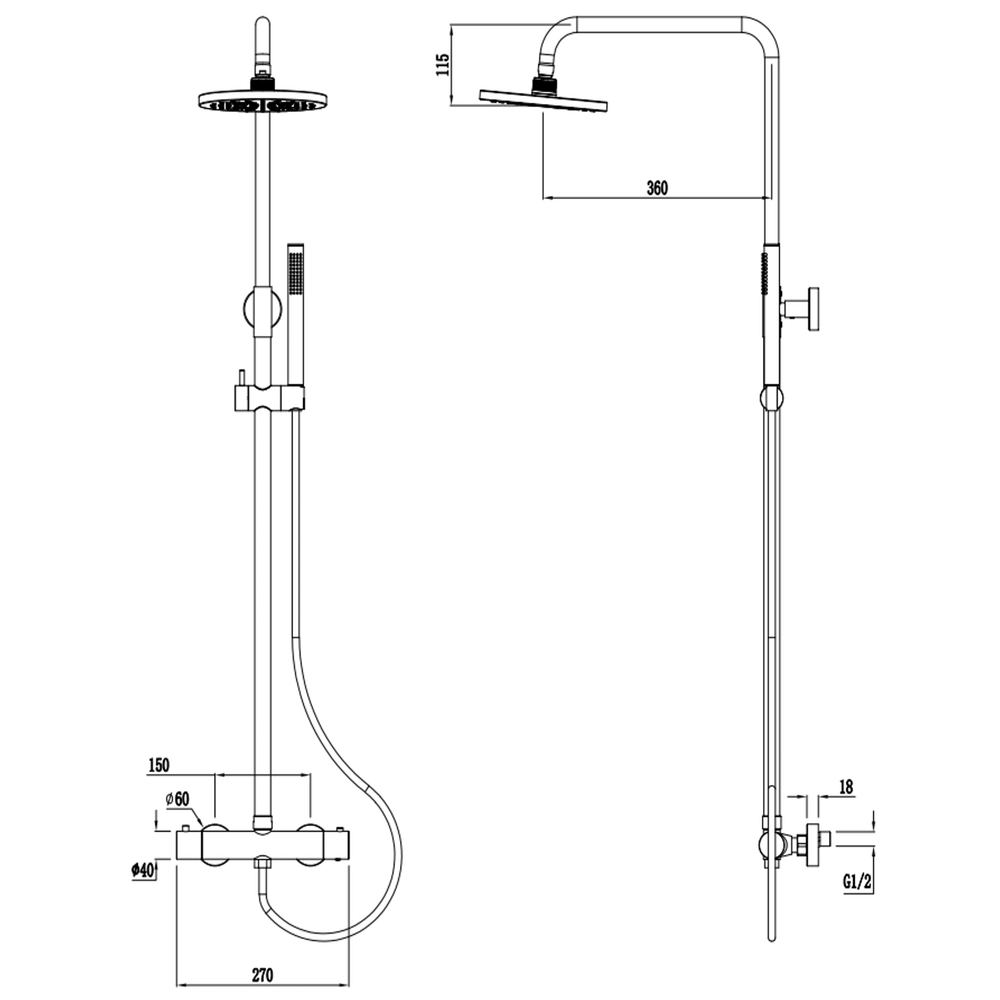 Duten colonne de douche avec mitigeur thermostatique, noir mat